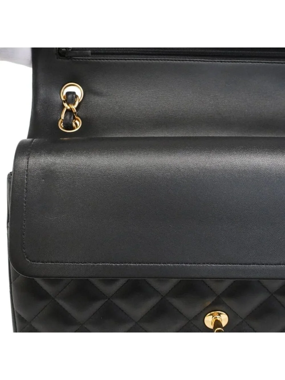 Chanel Shoulder Bag Maxi Quilted Lambskin Black Gold